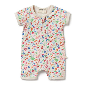 Wilson+Frenchy Organic Cotton Boyleg Zipsuit Tropical Garden 0-3 Months (4-6 Kg)