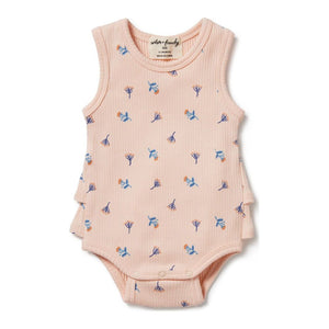 Wilson+Frenchy Organic Rib Ruffle Bodysuit Little Flower (Discontinued) 0-3 Months (4-6 Kg)