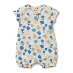 Wilson+Frenchy Crinkle Henley Playsuit Ocean Breeze (DISCONTINUED) 0-3 Months (4-6 Kg)