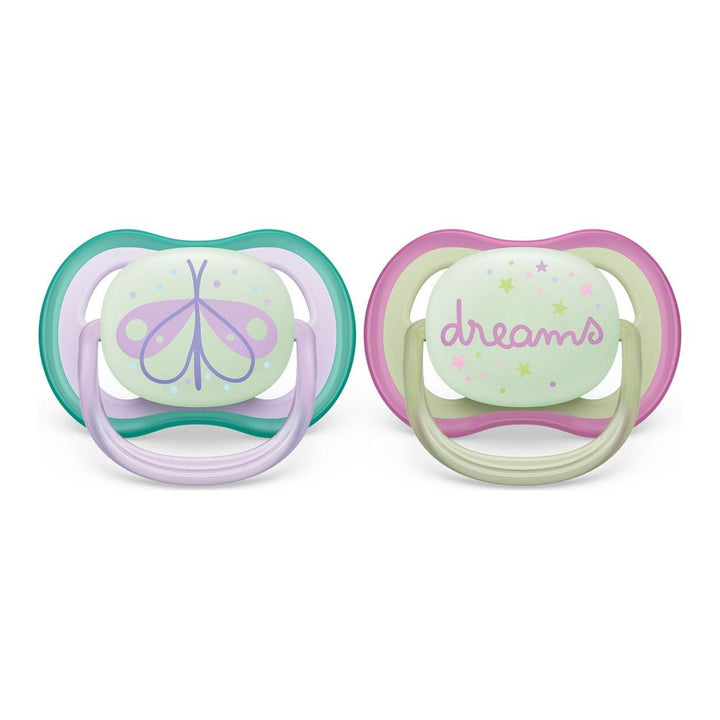 Avent Ultra Air Night Pacifiers Lilac Dragonfly + Dreams 0-6 Months