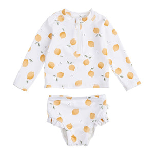 Petit Lem Long Sleeve Rashguard Set with Swim Diaper in Lemons Print Lemons 3-6 Months Spring Summer 2024