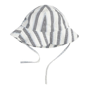 Petit Lem Striped Crosshatch Linen Hat in Blue Stripes Blue Stripes 12-24 Months Spring Summer 2024