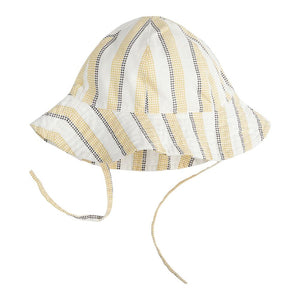 Petit Lem Striped Crosshatch Linen Hat in Canary Stripes Canary Stripes 12-24 Months Spring Summer 2024