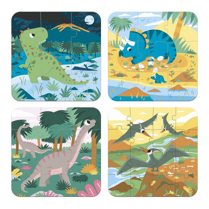 Janod 4-in-1 Progressive Puzzles Set - Dinosaurs