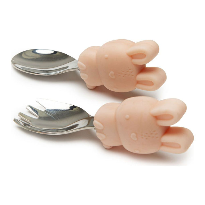 Loulou Lollipop Learning Spoon and Fork Set Bunny Pink