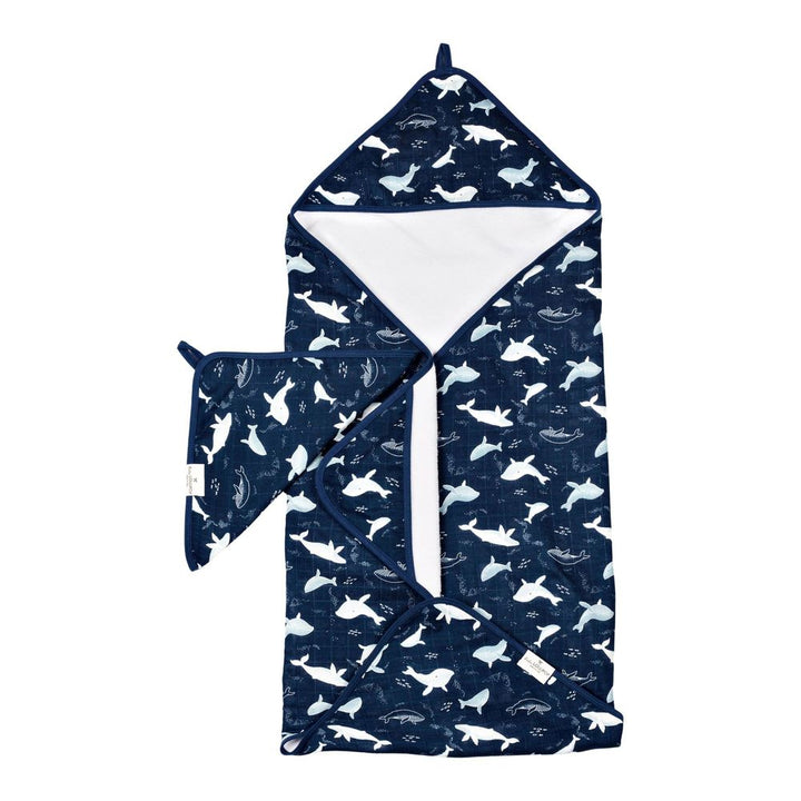 Loulou Lollipop Hooded Towel Set Whales