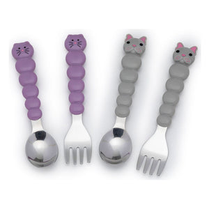 Melii 4-Piece Silicone Animal Spoon & Fork Set Cat + French Bulldog