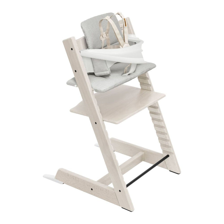 Tripp Trapp High Chair2 and Cushion with Stokke Tray Whitewash Nordic Grey