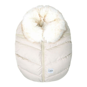 7 AM Car Seat Cocoon Tundra Beige Heather with White Fur