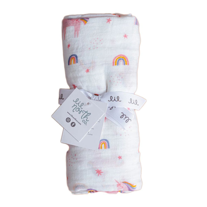 Lil North Bamboo and Cotton Blend Muslin Swaddle Blanket Unicorn