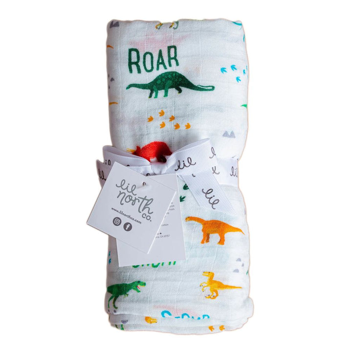 Lil North Bamboo and Cotton Blend Muslin Swaddle Blanket Dinos