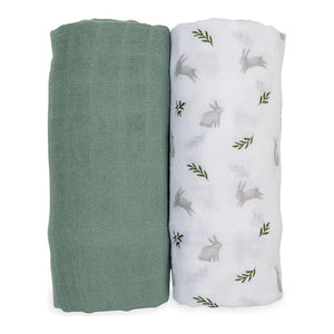 Lulujo 2-Pack Cotton Swaddles Set Bunny + Fern