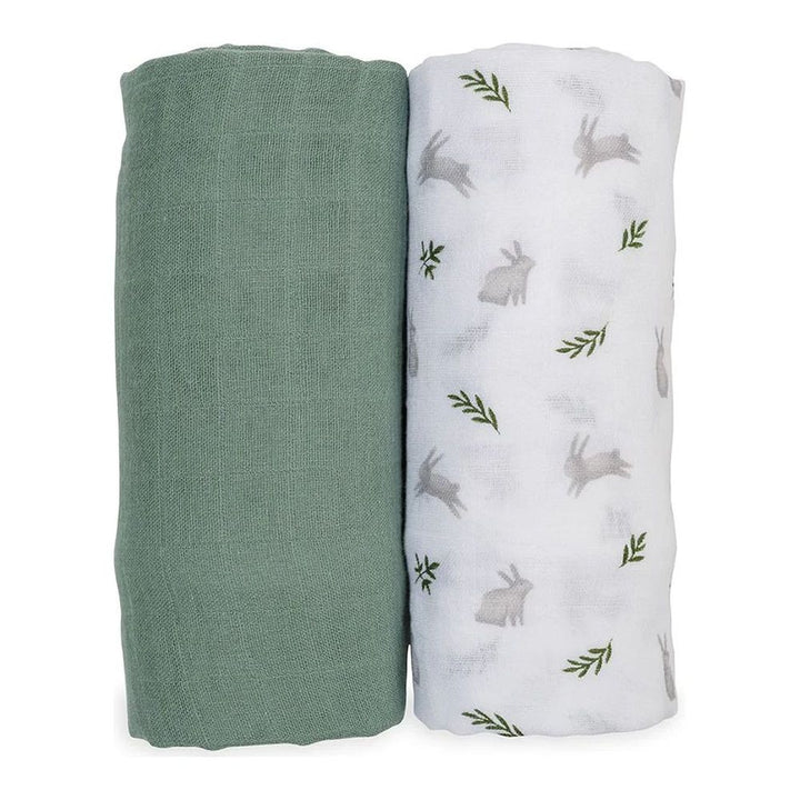 Lulujo 2-Pack Cotton Swaddles Set Bunny + Fern