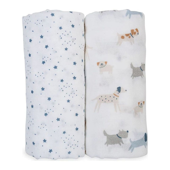 Lulujo 2-Pack Cotton Swaddles Set Puppy Dog + Stars