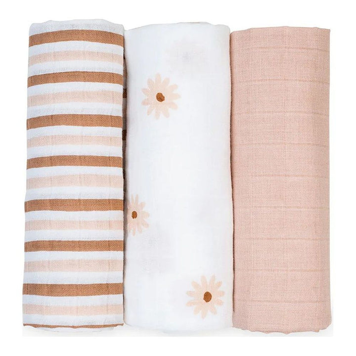 Lulujo 3-Pack Cotton Muslin Swaddle Blankets Set - Daisies Default Title