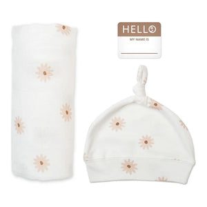 Lulujo Hello World Blanket & Knotted Hat Set - Daisies Default Title