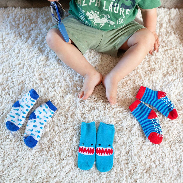 Zoocchini 3-Pack Comfort Terry Socks Set - Sherman the Shark (0-24 Months)