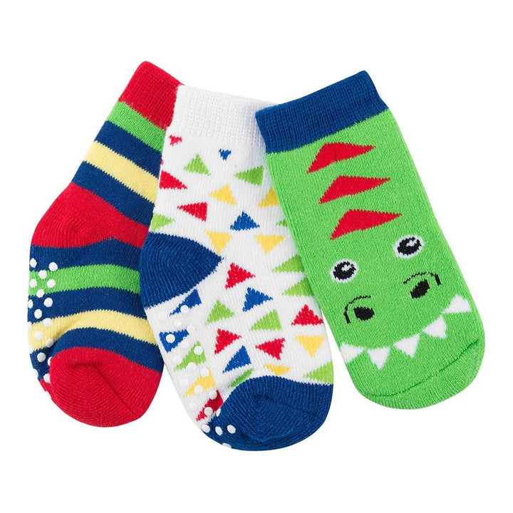 Zoocchini 3-Pack Comfort Terry Socks Set - Devin the Dinosaur (0-24 Months) Default Title