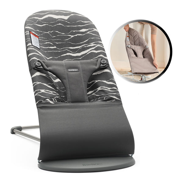 BabyBjorn Bouncer Bliss with Extra Seat Fabric Bundle - Landscape with Petal Quit Sand Grey