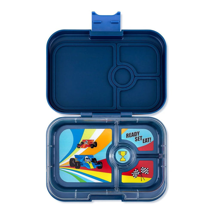 Yumbox Panino 4-Compartments Lunch Box Monte Carlo Blue with Race Cars Tray (Discontinued)