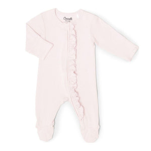 Coccoli Tencel Modal Zippered Footie Sleeper with ruffles Light Pink Newborn Fall Winter 2024