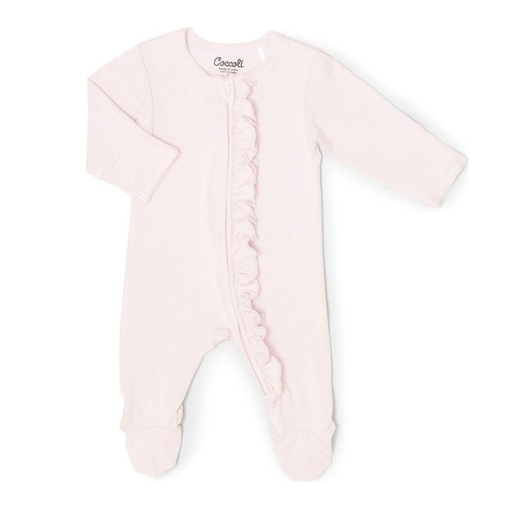 Coccoli Tencel Modal Zippered Footie Sleeper with ruffles Light Pink 1 Month Fall Winter 2024