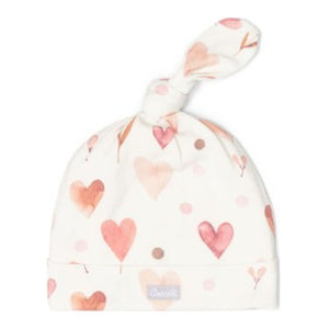 Coccoli Tencel Modal Infant Cap - As Soft As Bamboo Hearts On Cream Newborn Fall Winter 2024