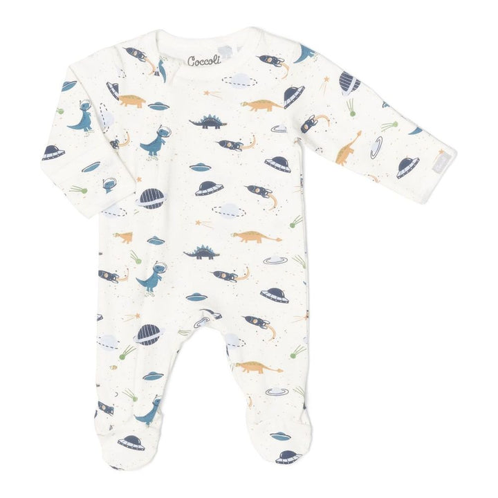 Coccoli Cotton-Modal Zippered Footie Sleeper Dinos On Cream Newborn (6-7 lbs) Fall Winter 2024