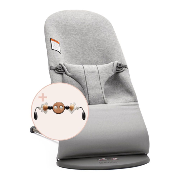 BabyBjorn Bouncer Bliss Bundle with Toy Bar 3D Jersey Light Gray Googly Eyes Black and White