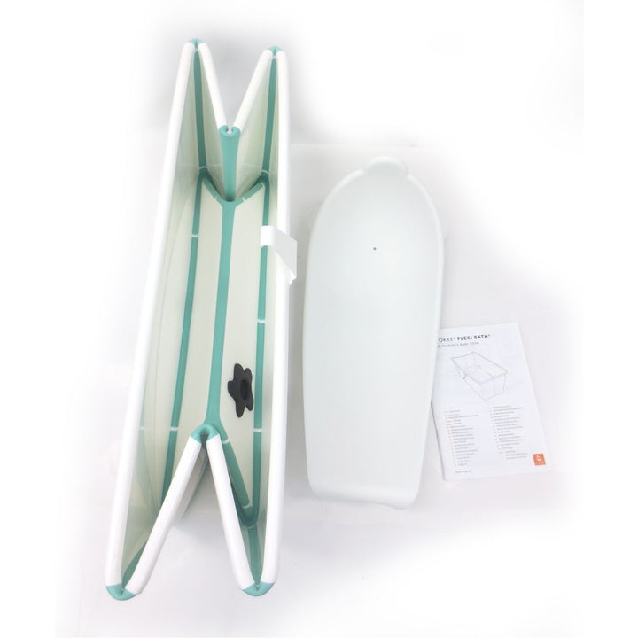 Stokke Flexi Bath Bundle with Heat-Sensitive Plug and Flexi Bath Newborn Support - White/Aqua (90024) (Open Box)