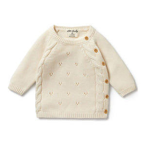 Wilson+Frenchy Knitted Pointelle Kimono Cardigan Ecru Newborn