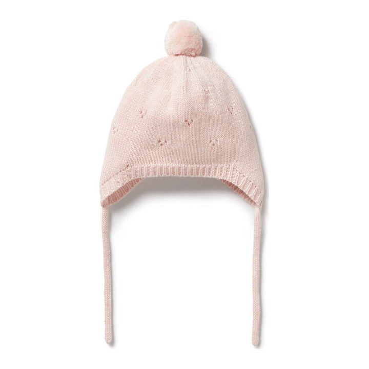 Wilson+Frenchy Knitted Pointelle Bonnet Pink 3-6 Months