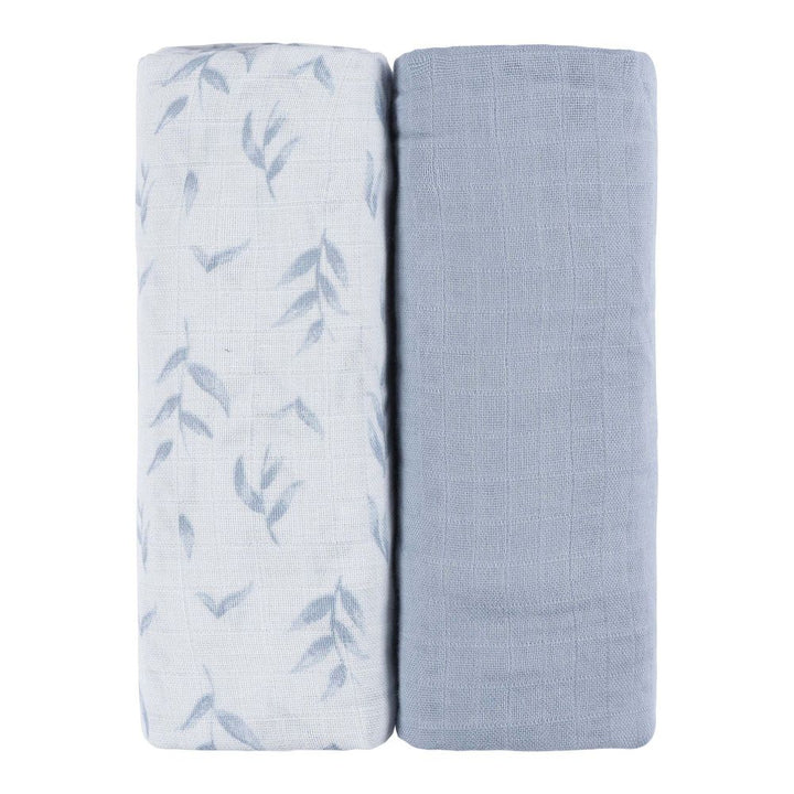 Just Born 2-Pack Cotton Muslin Swaddle Blankets Set Blue Leaf