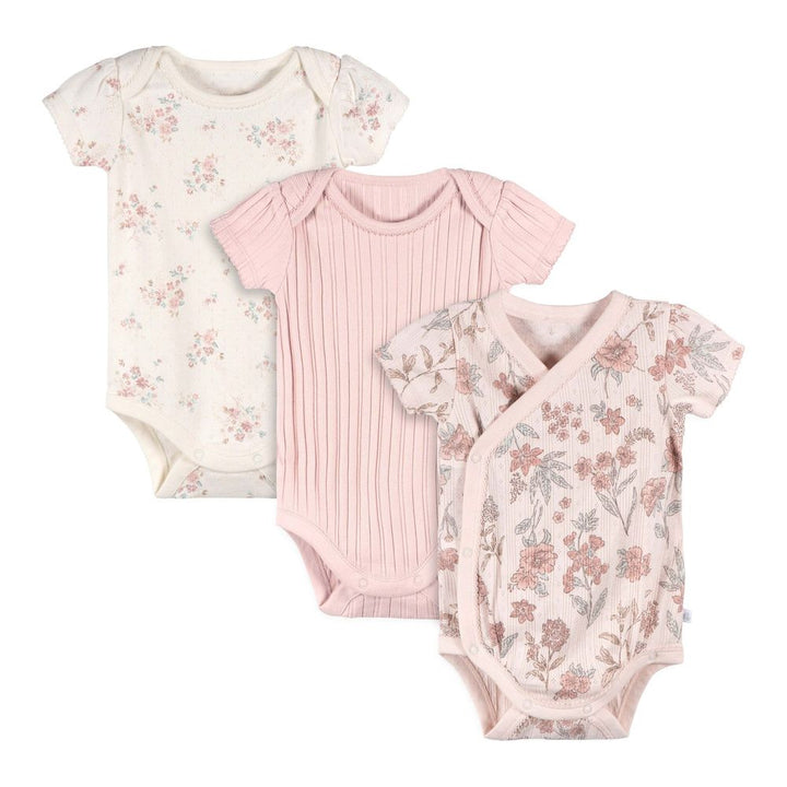 Just Born 3-Pack Cotton Bodysuits Pink 0-3 Months