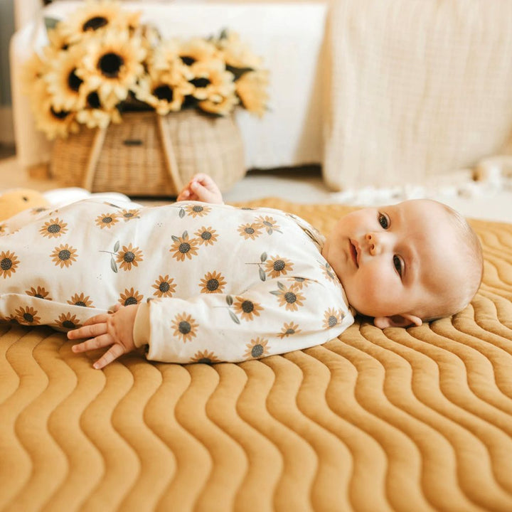 Petit Lem Organic Cotton Ribbed Footed Sleeper in Sunflower Print