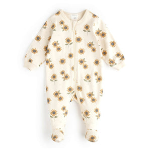 Petit Lem Organic Cotton Ribbed Footed Sleeper in Sunflower Print 3 Months Fall 2024