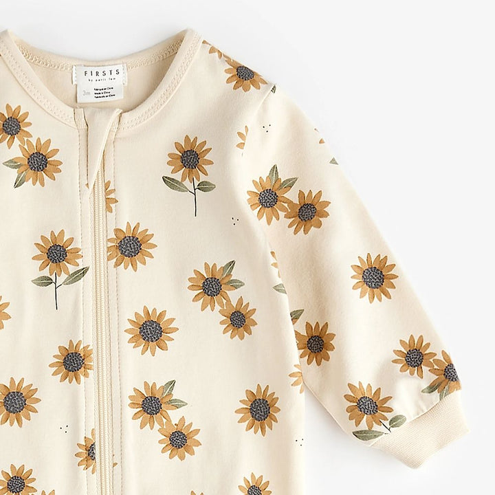 Petit Lem Organic Cotton Ribbed Footed Sleeper in Sunflower Print