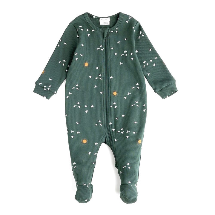 Petit Lem Organic Cotton Ribbed Footed Sleeper in Deep Sky Print Newborn Fall 2024