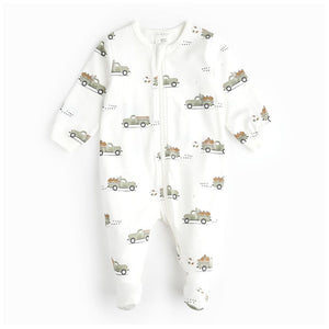 Petit Lem Organic Cotton Ribbed Footed Sleeper in Pumpkin Pick-Up Print Newborn Fall 2024