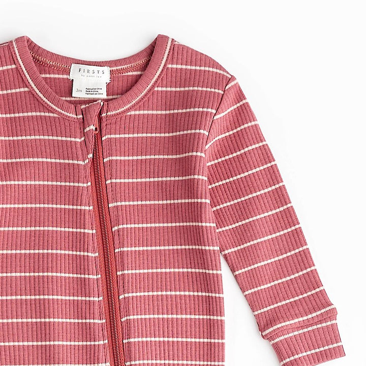 Petit Lem Organic Cotton-Modal Blend Rib Sleeper in Raspberry Striped Pattern