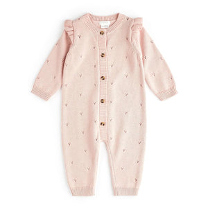 Petit Lem Organic Cotton Pointelle-Knit Playsuit Peony 3-6 Months (Discontinued) Fall Winter 2024