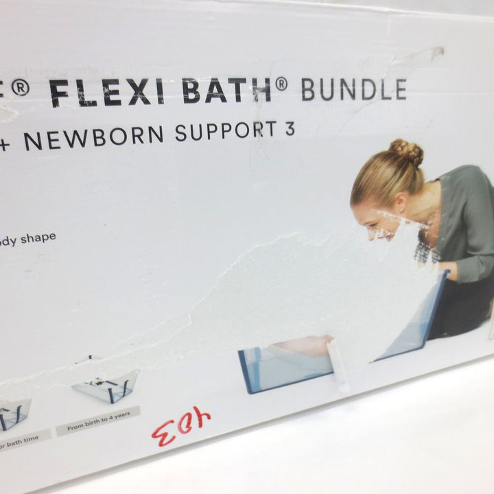 Stokke Flexi Bath Bundle with Heat-Sensitive Plug and Flexi Bath Newborn Support - Transparent Blue (90840) (Open Box)