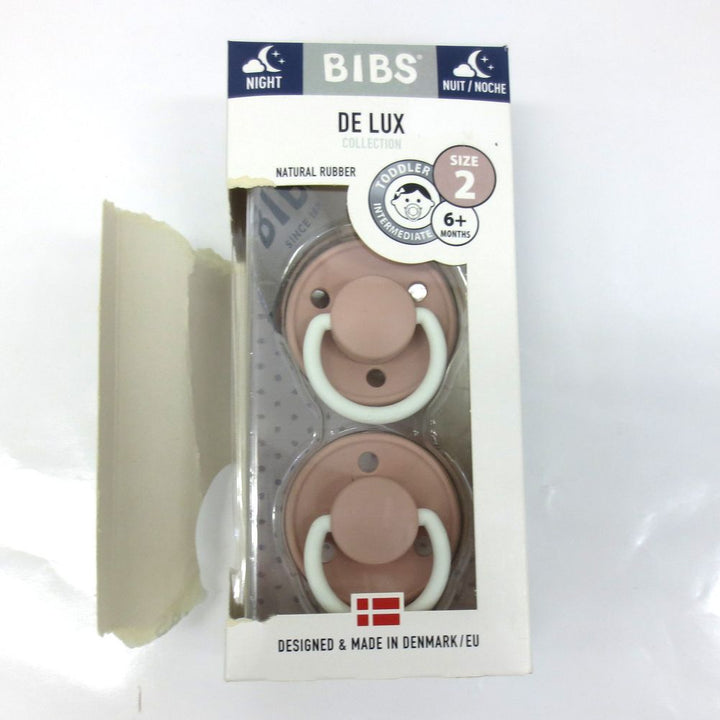 Bibs Pacifier 2-Pack De Lux GLOW Latex Pacifiers - Blush (Size 2, 6-18 Months) (91053) (Open Box)