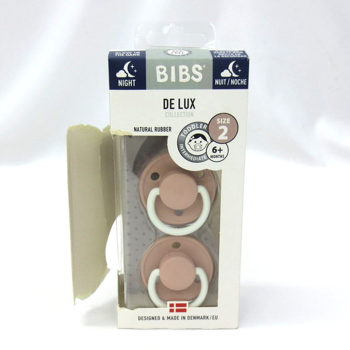 Bibs Pacifier 2-Pack De Lux GLOW Latex Pacifiers - Blush (Size 2, 6-18 Months) (91053) (Open Box)