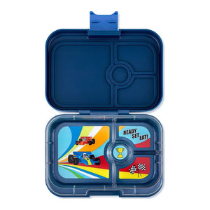 Yumbox Panino 4-Compartments Lunch Box - Monte Carlo Blue with Race Cars Tray (91288) (Open Box) Default Title