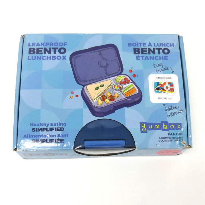 Yumbox Panino 4-Compartments Lunch Box - Monte Carlo Blue with Race Cars Tray (91288) (Open Box)