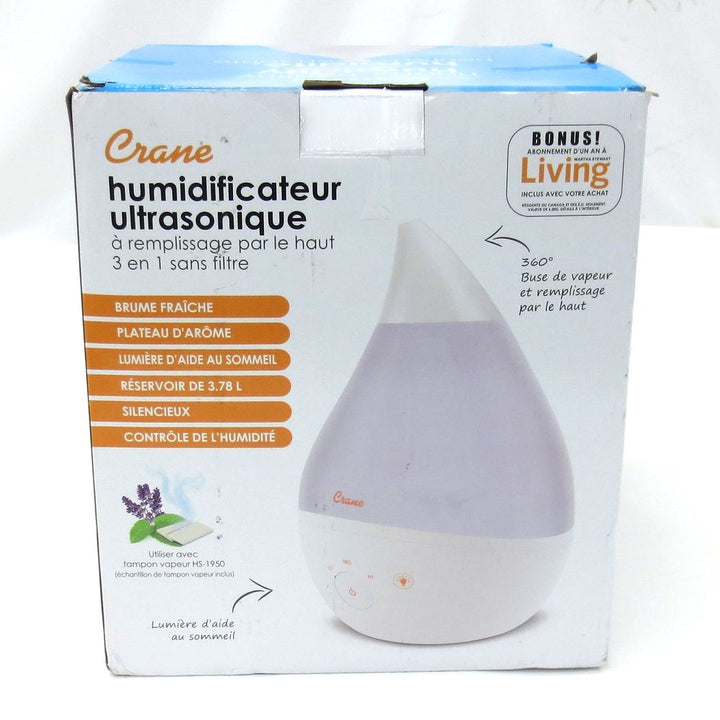 Crane Drop 2.0 4-in-1 Cool Mist Humidifier with Aroma Tray and Sound - White (91297) (Open Box)