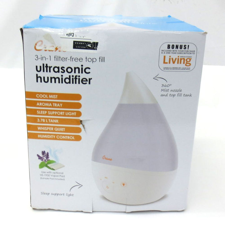 Crane Drop 2.0 4-in-1 Cool Mist Humidifier with Aroma Tray and Sound - White (91297) (Open Box)