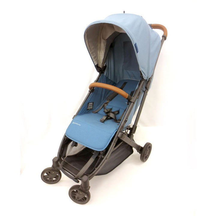 UPPAbaby MINU V2 Lightweight Stroller - CHARLOTTE (Coastal Blue on Carbon Frame with Saddle Leather) (91347) (Floor Model)