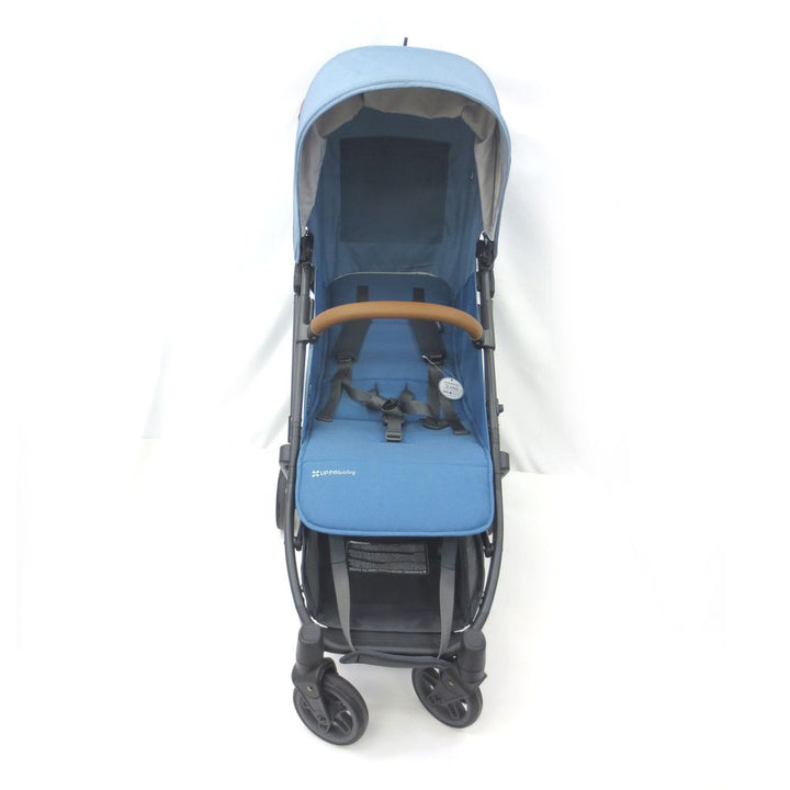 UPPAbaby MINU V2 Lightweight Stroller - CHARLOTTE (Coastal Blue on Carbon Frame with Saddle Leather) (91347) (Floor Model)